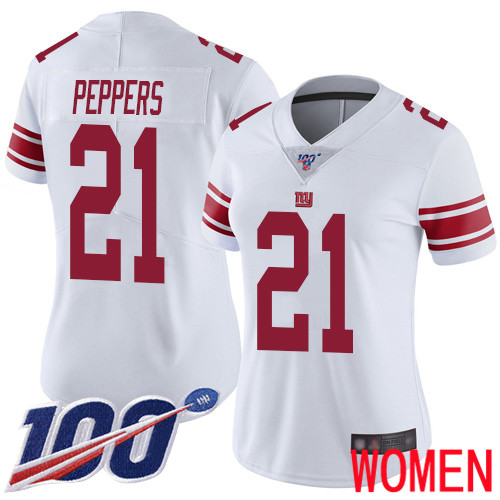 Women New York Giants #21 Jabrill Peppers White Vapor Untouchable Limited Player 100th Season Football NFL Jersey